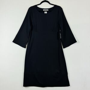 NEW Ronni Nicole Womens 14 Black Ponte Knit 3/4 Sleeve Fit Flare Business‎ Dress